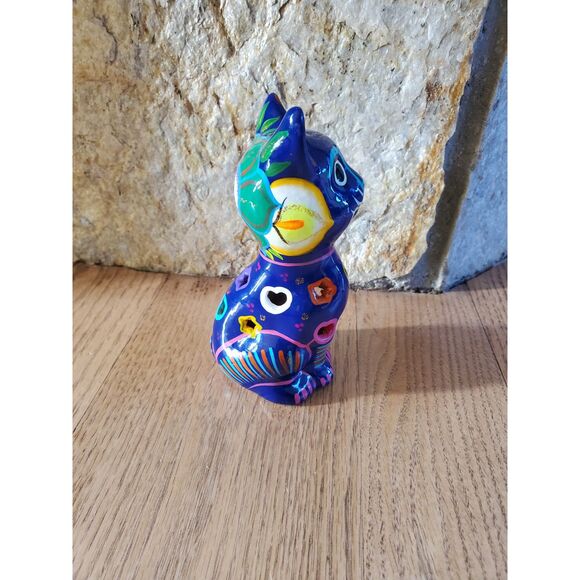 Mexican Pottery Blue Cat Figure Folk Art Hand Painted EUC - Picture 2 of 8